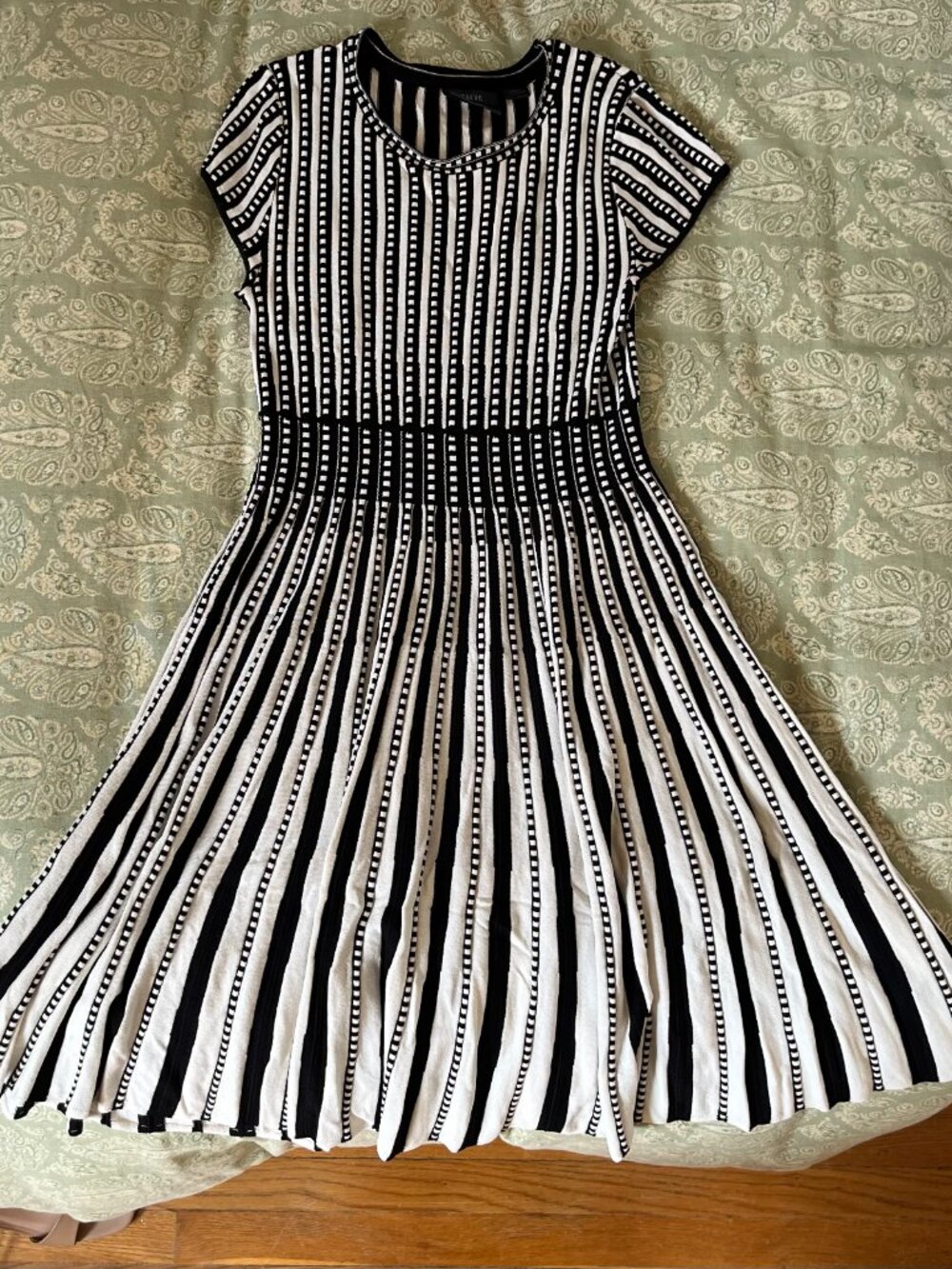 Maeve by Anthropologie Black and White Fit and Flare Knit Dress S